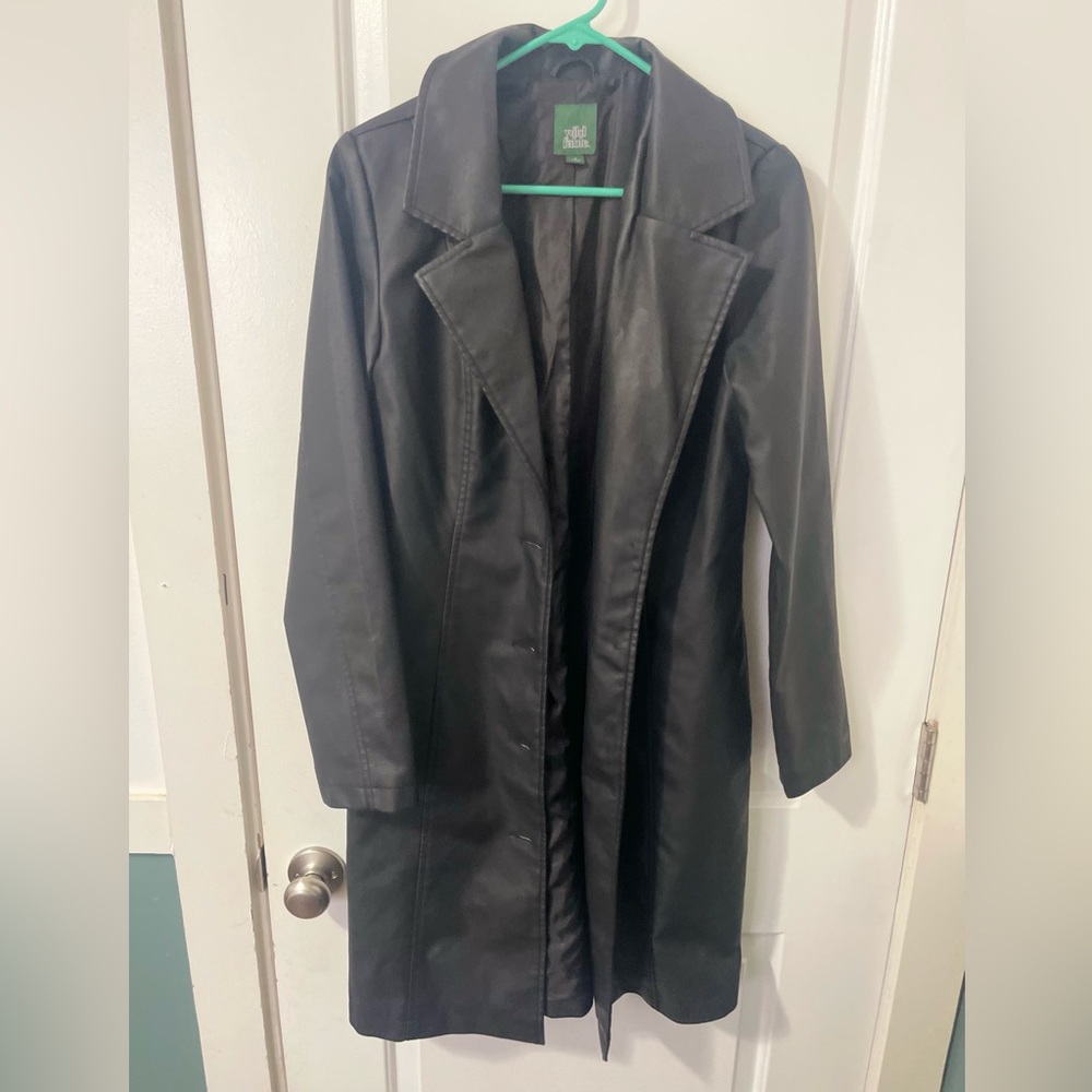 Faux Leather Black Trench Coat